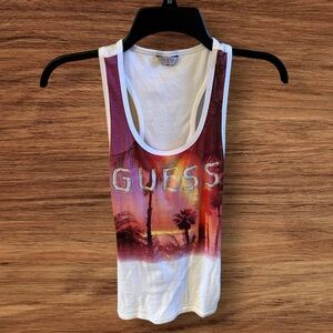 Guess white rhinestone logo tank top. Size XS